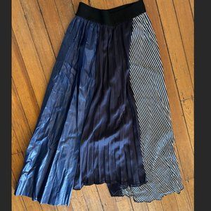 Navy and Stripe Pleated Asymmetrical Skirt